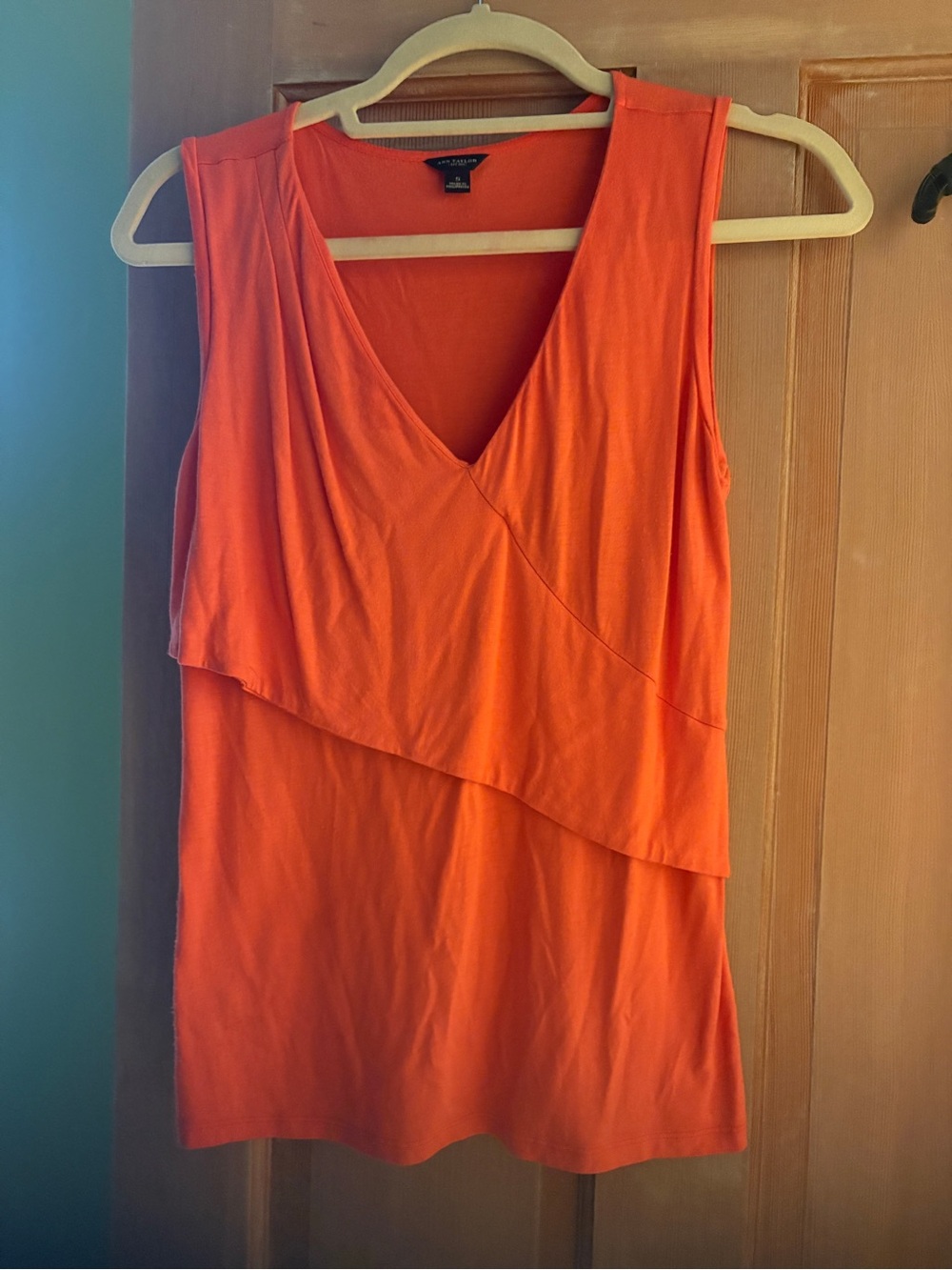 Ann Taylor Orange Sleeveless V-Neck Layered Front Tank